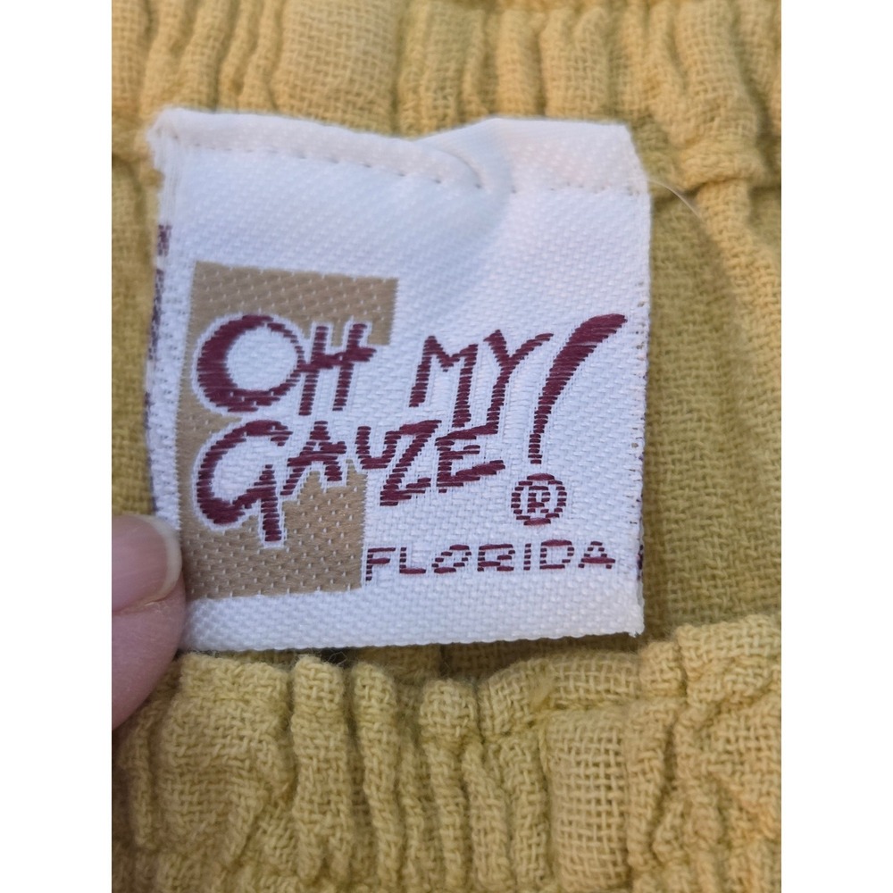 Oh My Gauze! Tapered Pants Size 3 Yellow Cotton Elastic Waist Lagenlook Boho - Picture 9 of 10